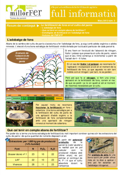Núm. 3 La fertilització de fons en el cultiu del panís. Estratègies de fertilització. Notícies del PMFATP