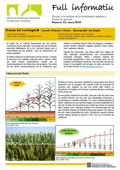 Núm. 12 Quins efectes té el fòsfor sobre el cultiu? Què passa amb el fòsfor quan s'apliquen productes orgànics? Notícies del PMFATP