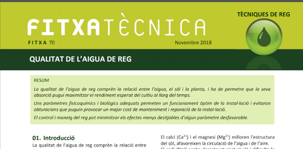 FT nº70: Qualitat de l’aigua de reg