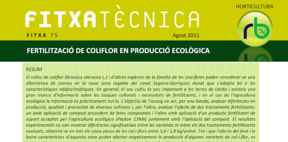 Fitxa nº75: Fertilització de coliflor en producció ecològica